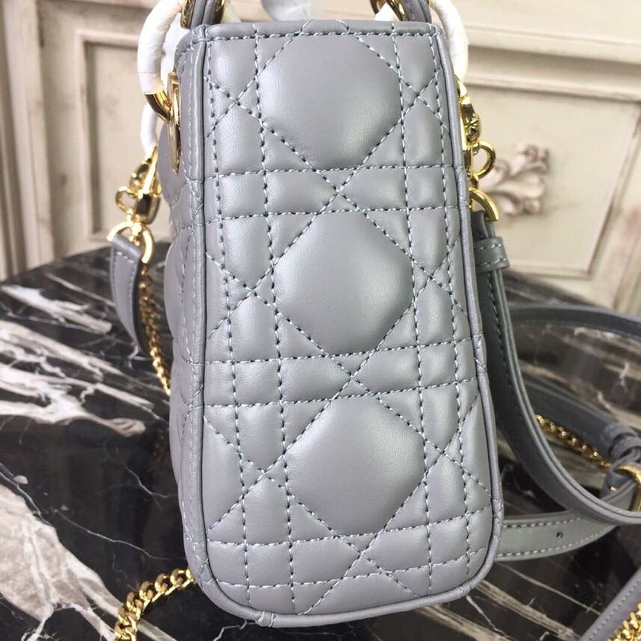 Top Quality Mini Lady Bag Gold Toned Hardware Grey For Women 18cm/7in CD