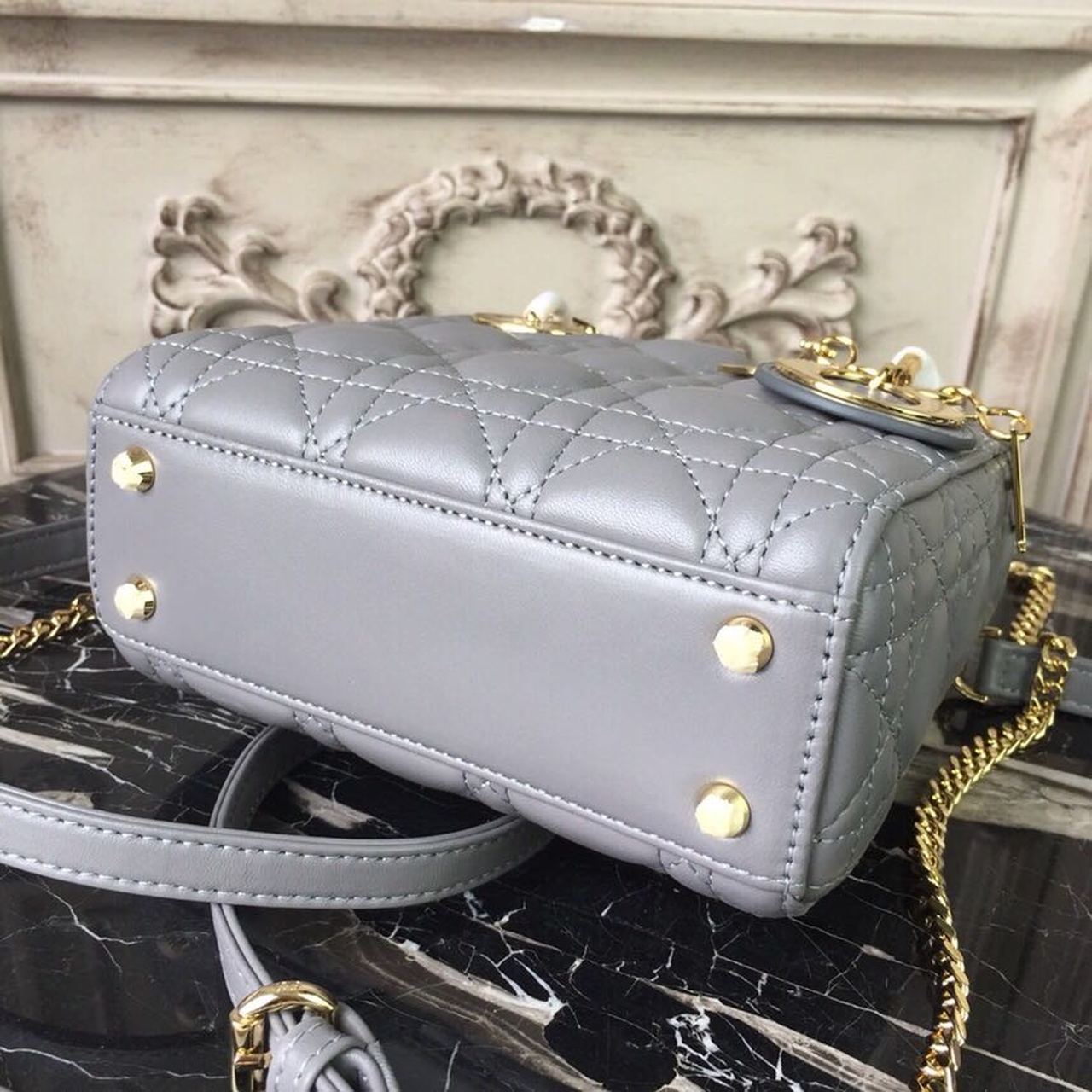Top Quality Mini Lady Bag Gold Toned Hardware Grey For Women 18cm/7in CD