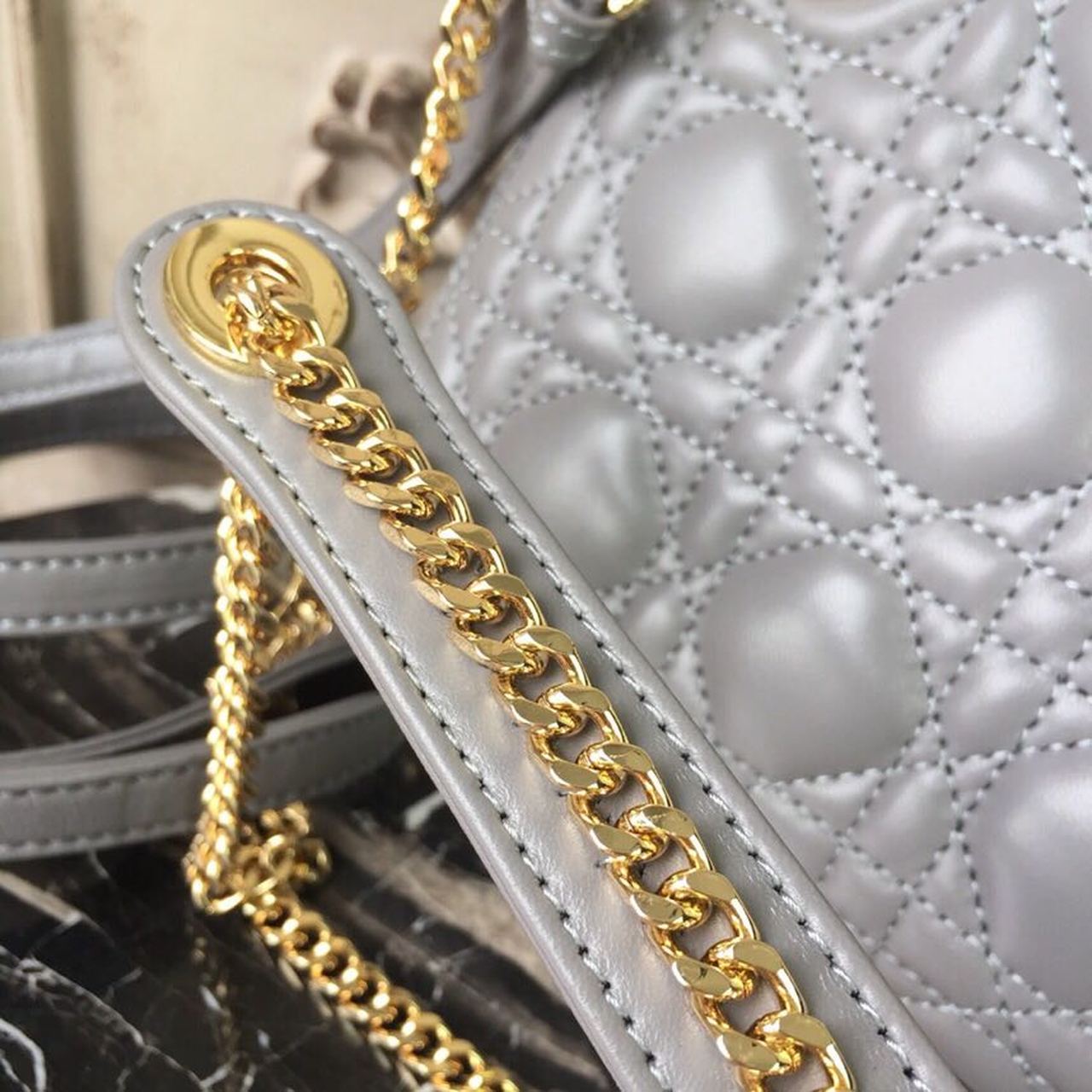 Top Quality Mini Lady Bag Gold Toned Hardware Grey For Women 18cm/7in CD