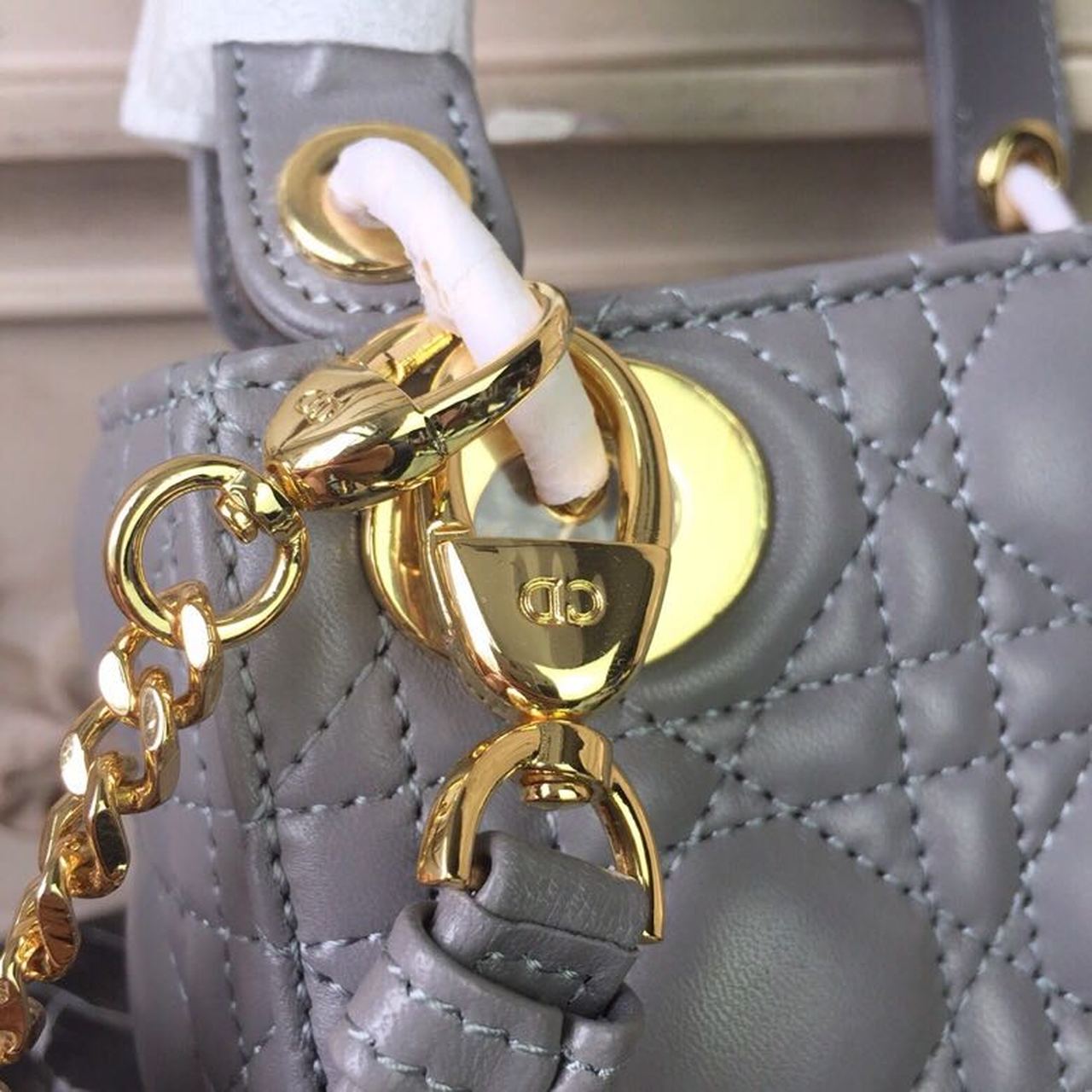 Top Quality Mini Lady Bag Gold Toned Hardware Grey For Women 18cm/7in CD