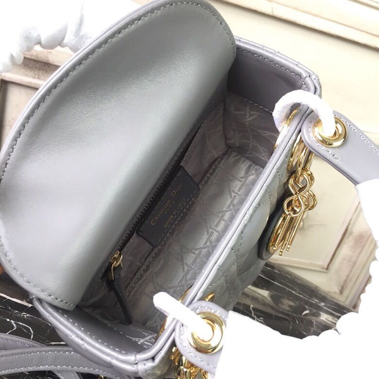 Top Quality Mini Lady Bag Gold Toned Hardware Grey For Women 18cm/7in CD