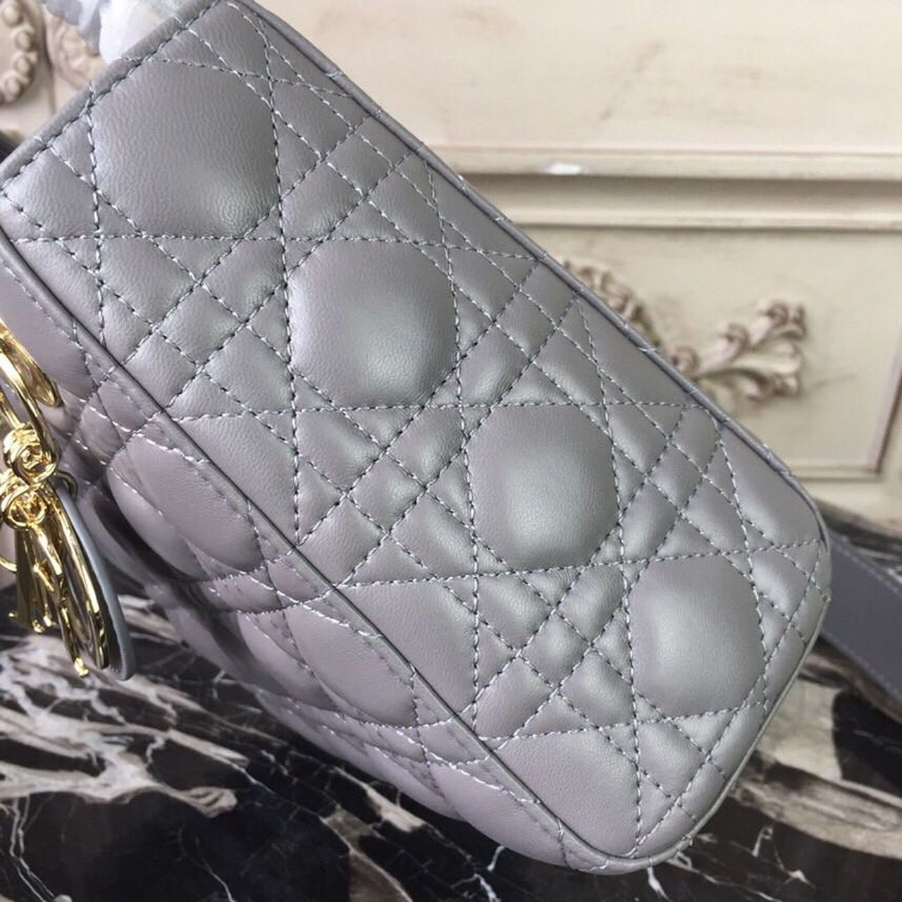 Top Quality Small Lady Bag Gold Toned Hardware Grey For Women 20cm/8in CD