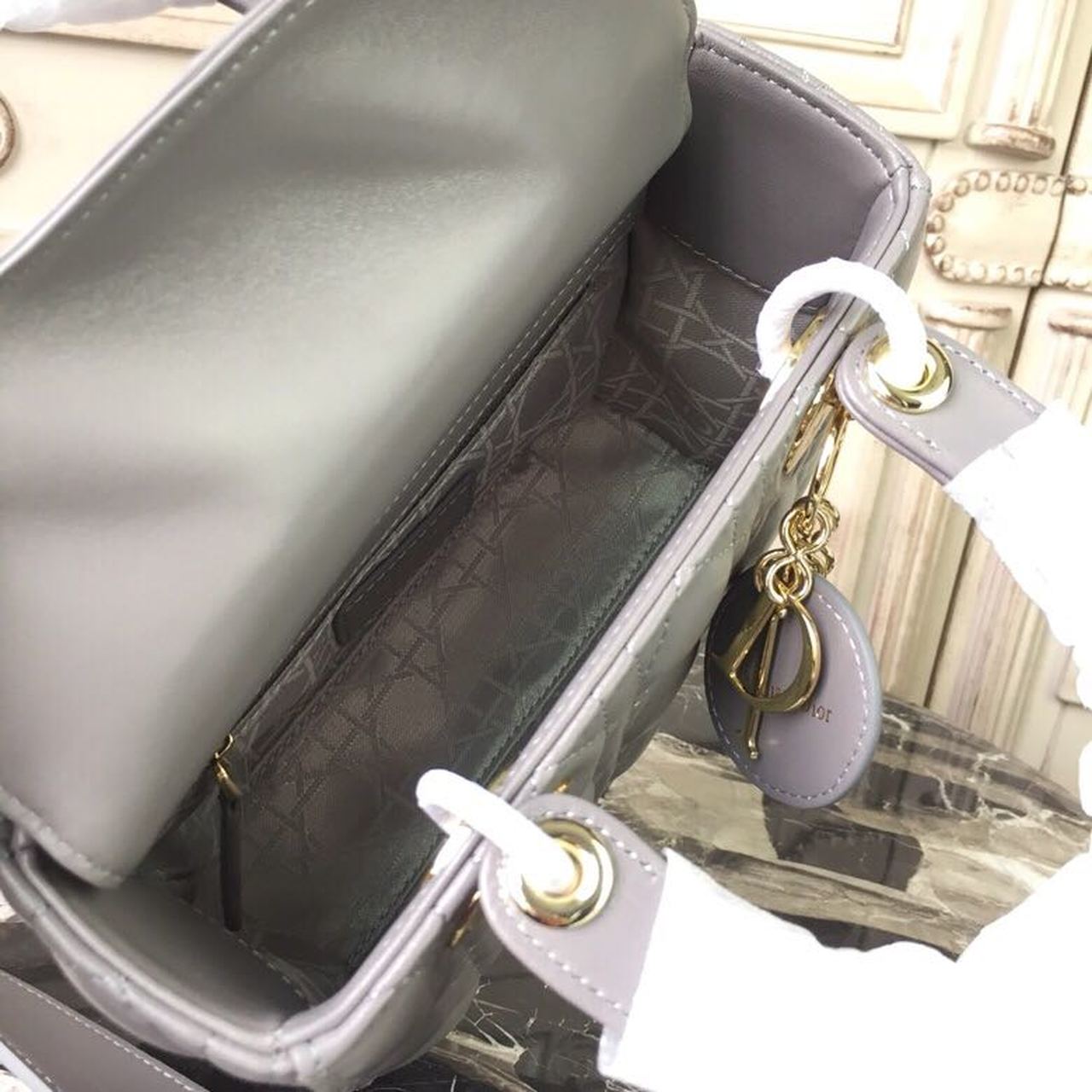 Top Quality Small Lady Bag Gold Toned Hardware Grey For Women 20cm/8in CD