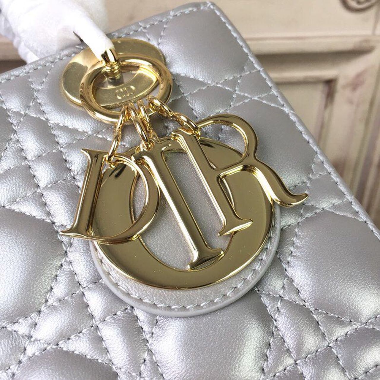 Top Quality Small Lady Bag Gold Toned Hardware Pearl Silver White For Women 8in/20cm CD