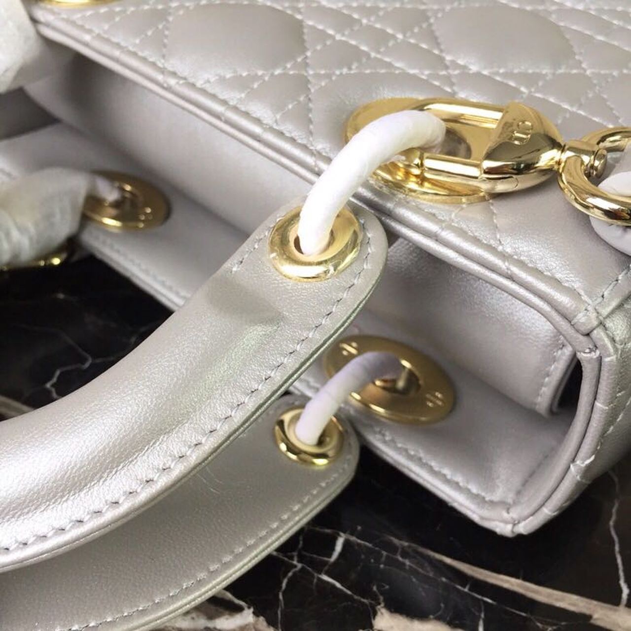 Top Quality Small Lady Bag Gold Toned Hardware Pearl Silver White For Women 8in/20cm CD