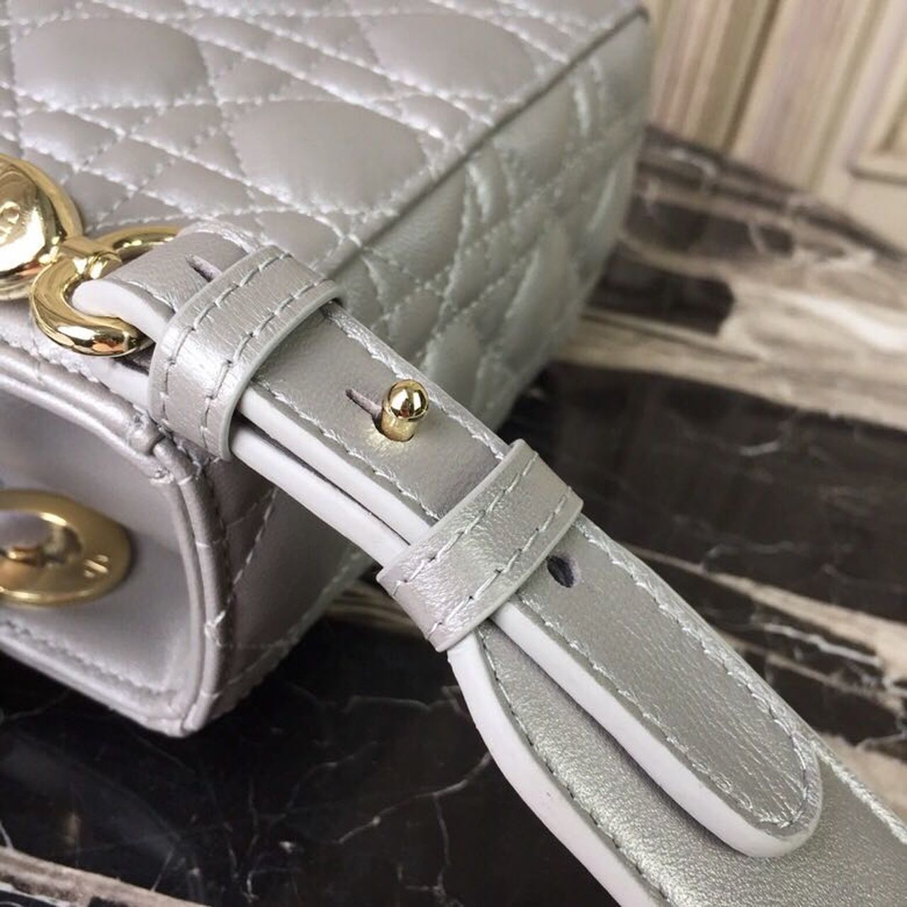 Top Quality Small Lady Bag Gold Toned Hardware Pearl Silver White For Women 8in/20cm CD