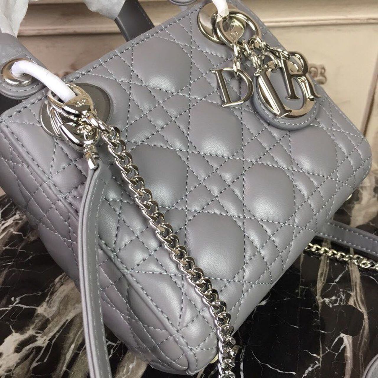 Top Quality Mini Lady Bag 18cm with Chain SiTop Qualityer Hardware Lambskin Grey For Women 6.5in/17cm CD