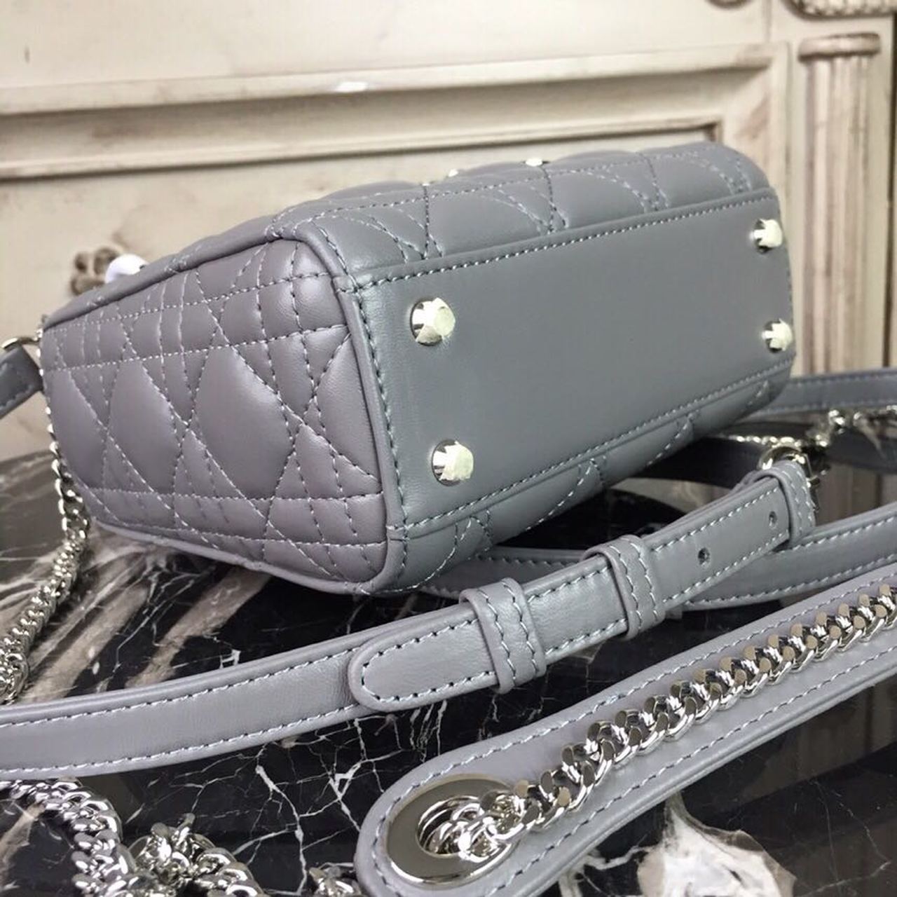 Top Quality Mini Lady Bag 18cm with Chain SiTop Qualityer Hardware Lambskin Grey For Women 6.5in/17cm CD