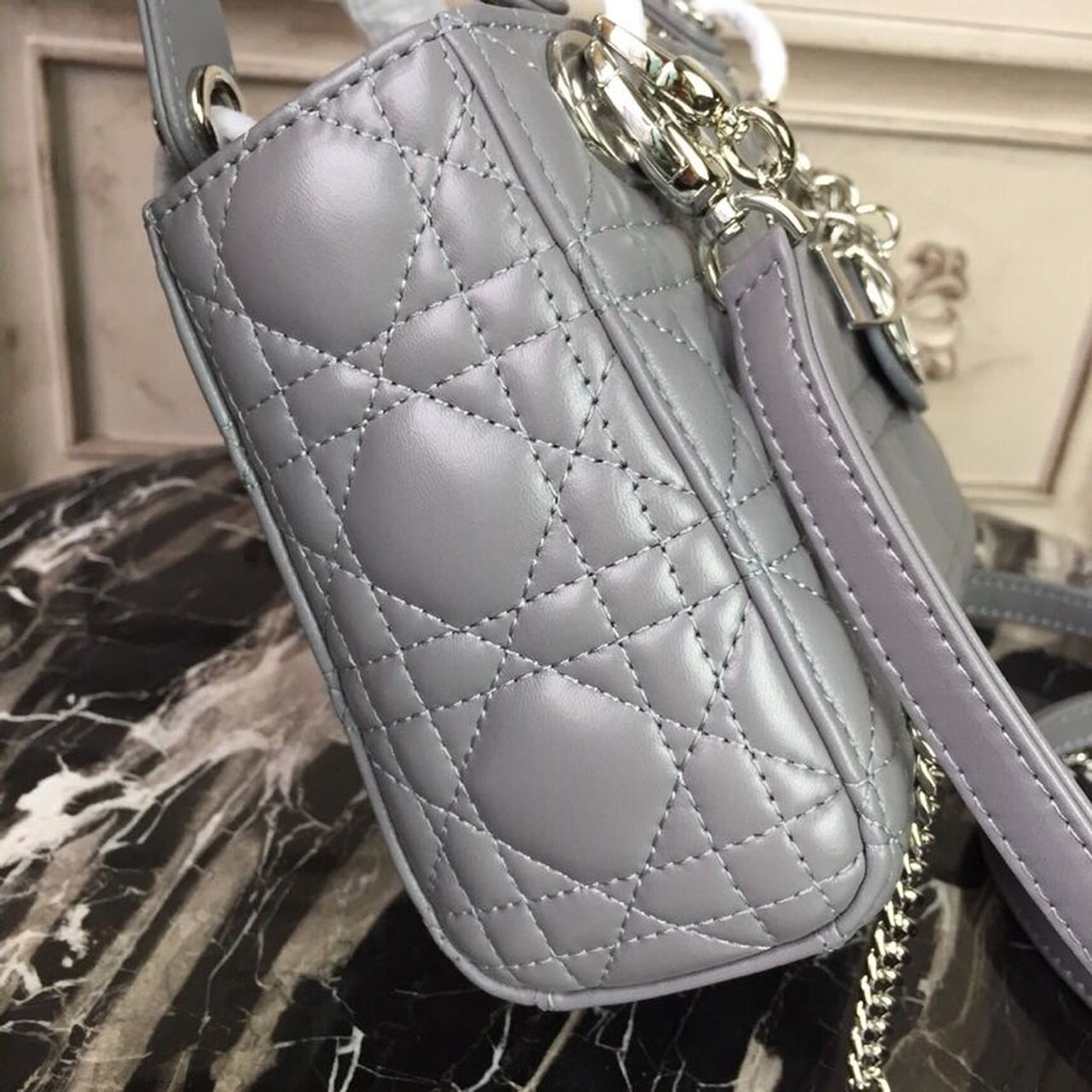 Top Quality Mini Lady Bag 18cm with Chain SiTop Qualityer Hardware Lambskin Grey For Women 6.5in/17cm CD