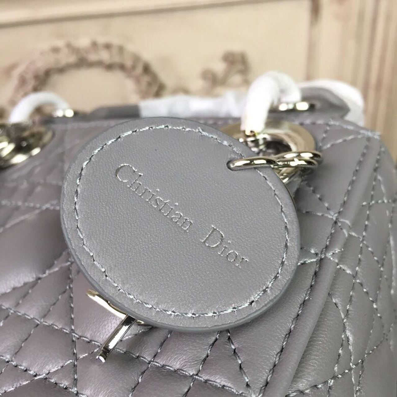 Top Quality Mini Lady Bag 18cm with Chain Silver Hardware Lambskin Grey For Women 6.5in/17cm CD