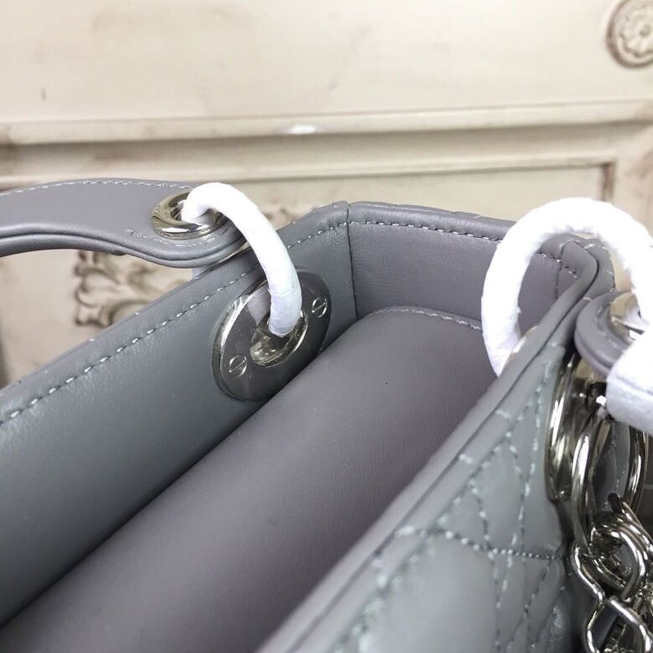Top Quality Mini Lady Bag 18cm with Chain Silver Hardware Lambskin Grey For Women 6.5in/17cm CD