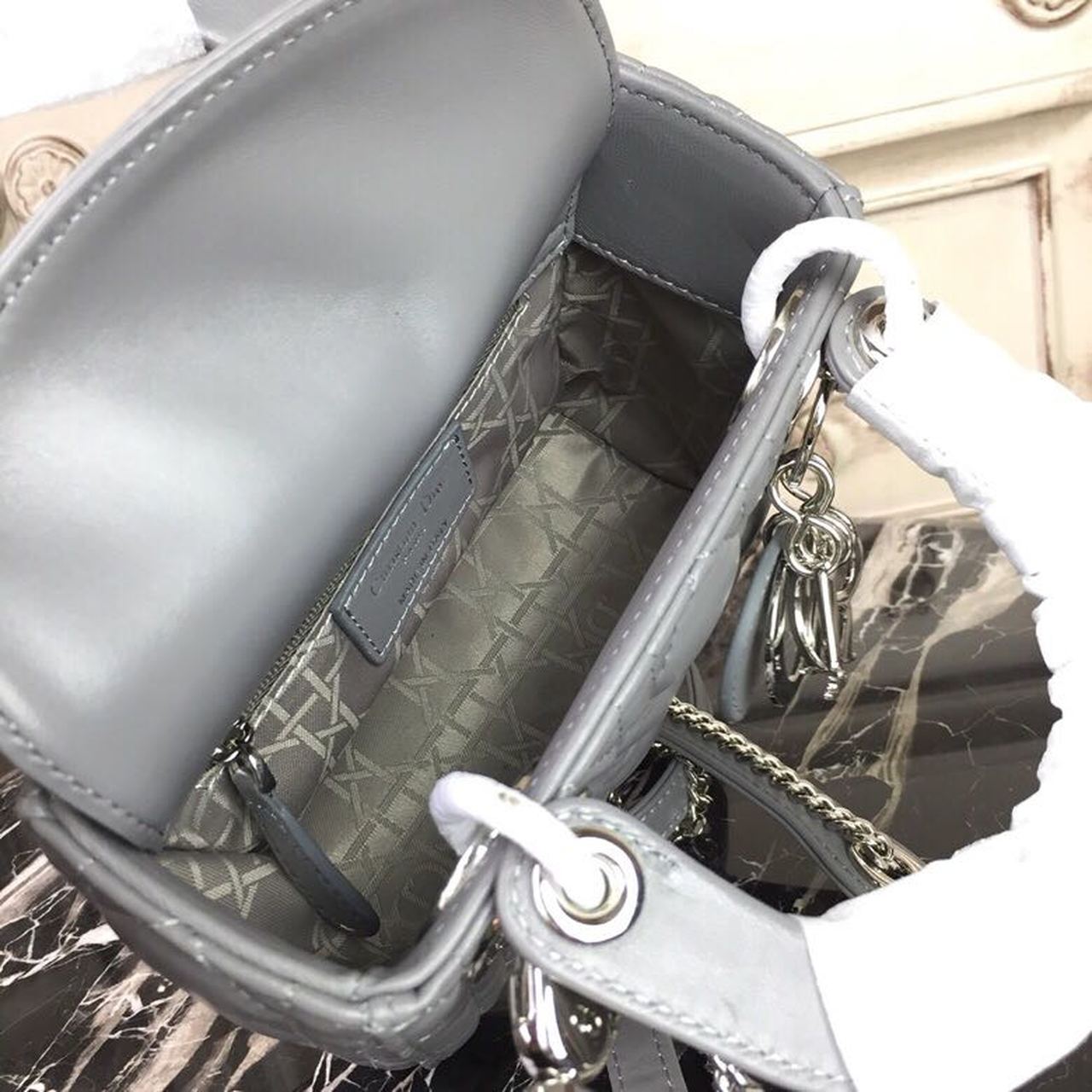 Top Quality Mini Lady Bag 18cm with Chain SiTop Qualityer Hardware Lambskin Grey For Women 6.5in/17cm CD