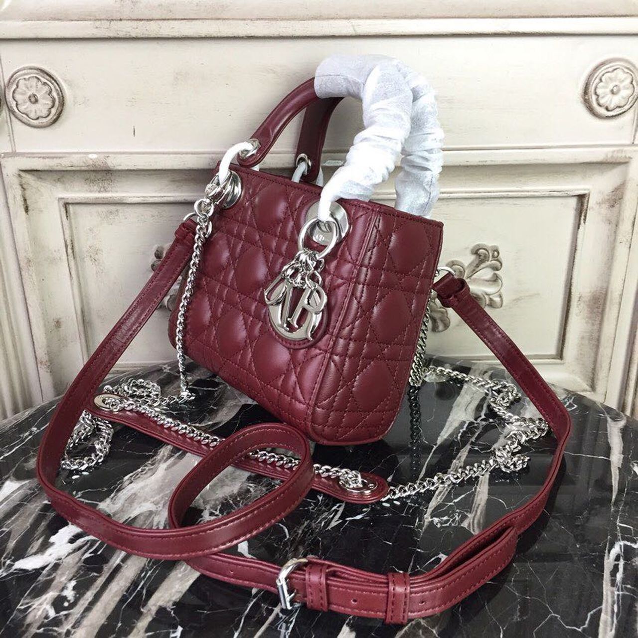 Top Quality Mini Lady Bag with Chain SiTop Qualityer Hardware Burgundy For Women 6.5in/17cm CD