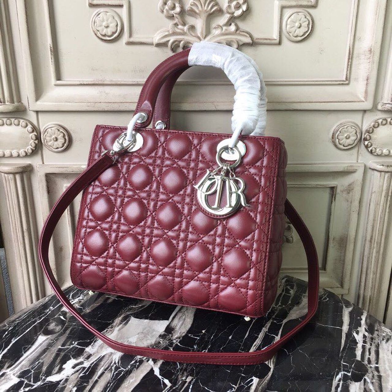 Top Quality MeTop Qualityum Lady Bag SiTop Qualityer Hardware Burgundy For Women 9.5in/24cm CD