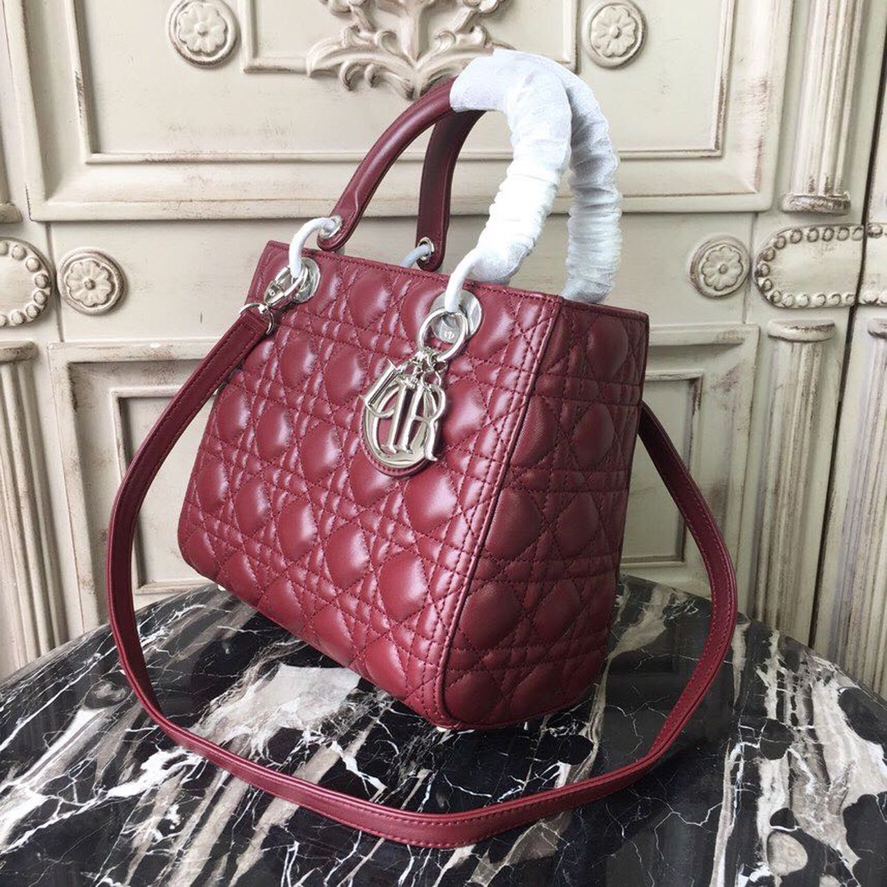Top Quality MeTop Qualityum Lady Bag SiTop Qualityer Hardware Burgundy For Women 9.5in/24cm CD