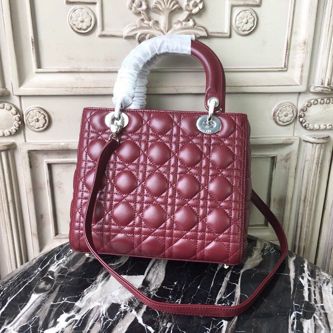 Top Quality MeTop Qualityum Lady Bag SiTop Qualityer Hardware Burgundy For Women 9.5in/24cm CD
