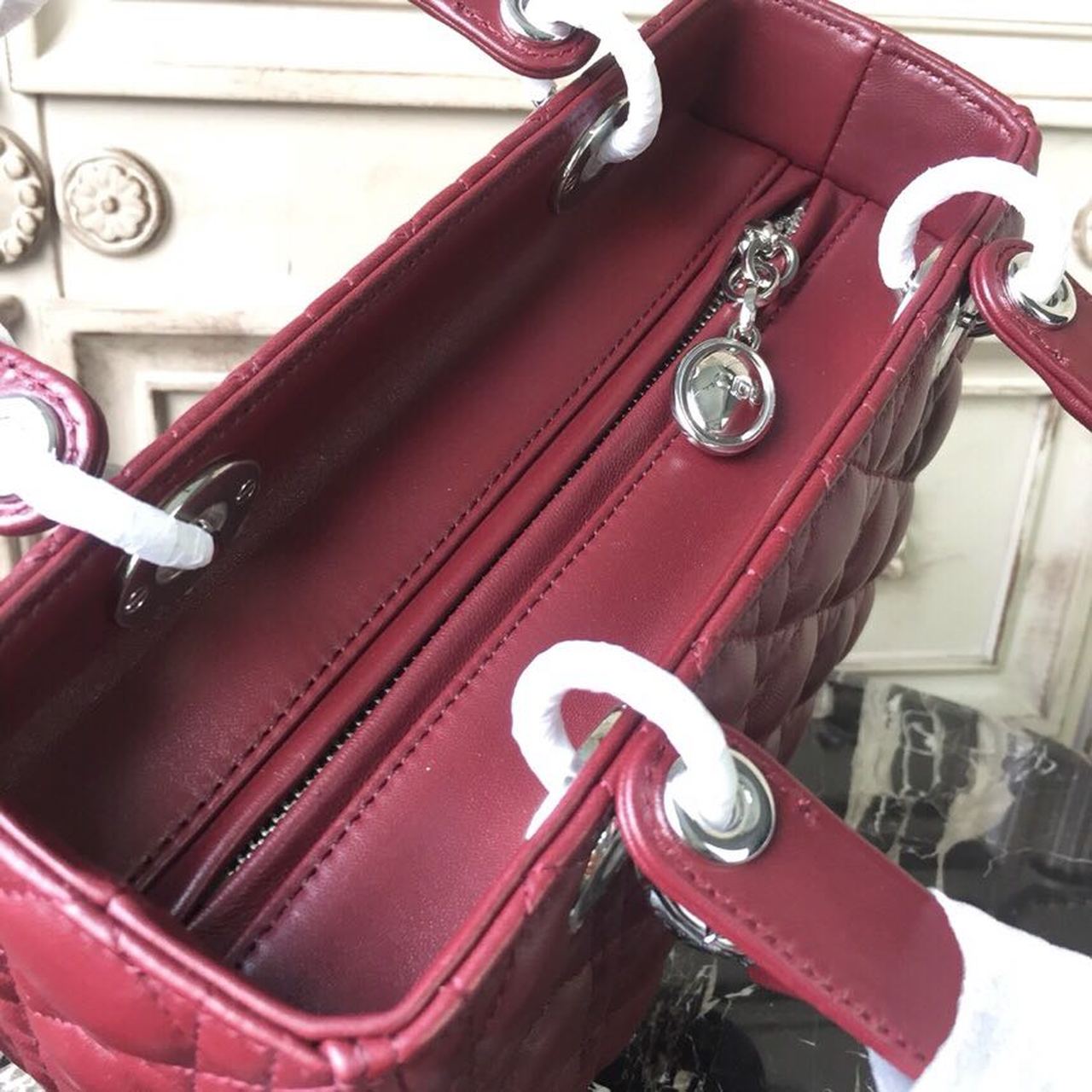 Top Quality MeTop Qualityum Lady Bag SiTop Qualityer Hardware Burgundy For Women 9.5in/24cm CD
