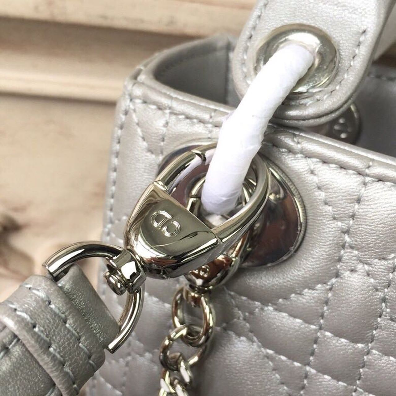 Top Quality Mini Lady Bag with Chain Silver Hardware Spring/Summer Collection, Pearl Gold, For Women Womens Handbags, 18cm CD