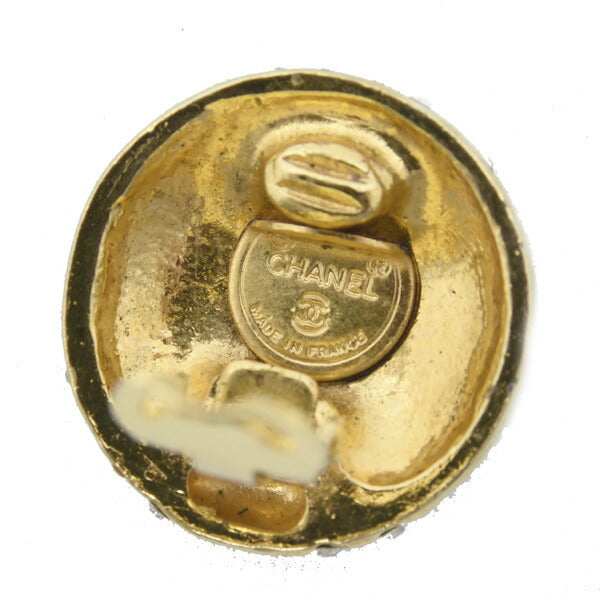 Chanel Gold Rhinestone Logo Clip Earrings