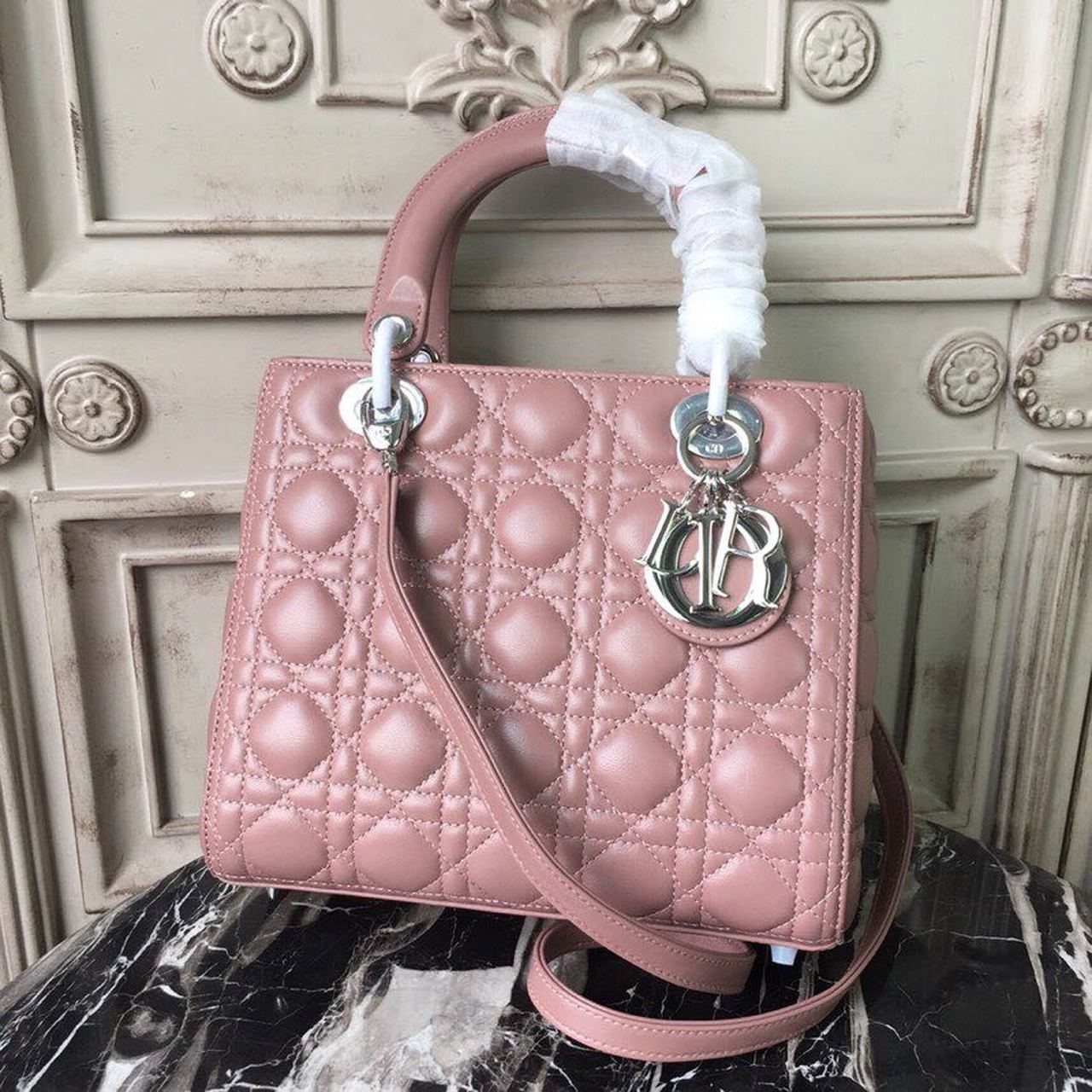 Top Quality MeTop Qualityum Lady Bag Dusty Pink SiTop Qualityer Hardware For Women 24cm/9.5in CD