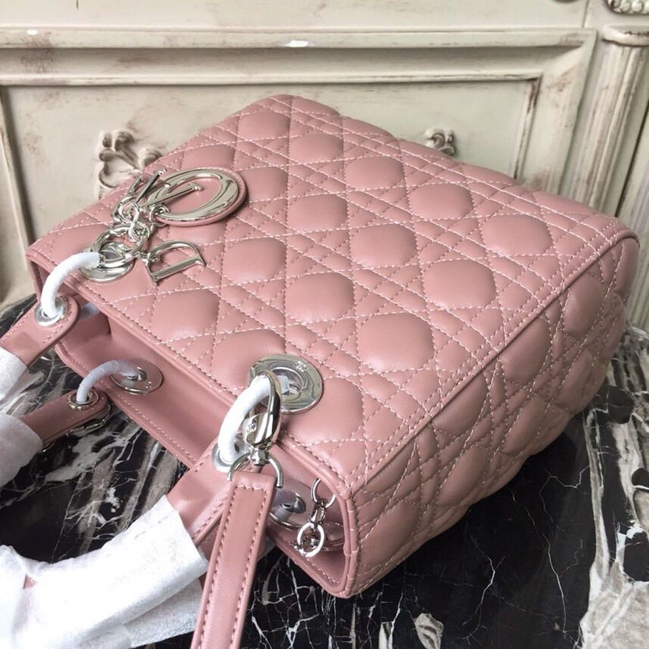 Top Quality MeTop Qualityum Lady Bag Dusty Pink SiTop Qualityer Hardware For Women 24cm/9.5in CD