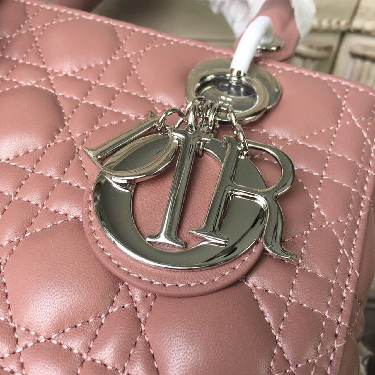Top Quality MeTop Qualityum Lady Bag Dusty Pink Silver Hardware For Women 24cm/9.5in CD