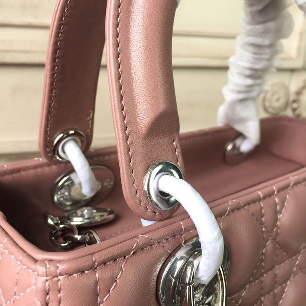 Top Quality MeTop Qualityum Lady Bag Dusty Pink Silver Hardware For Women 24cm/9.5in CD