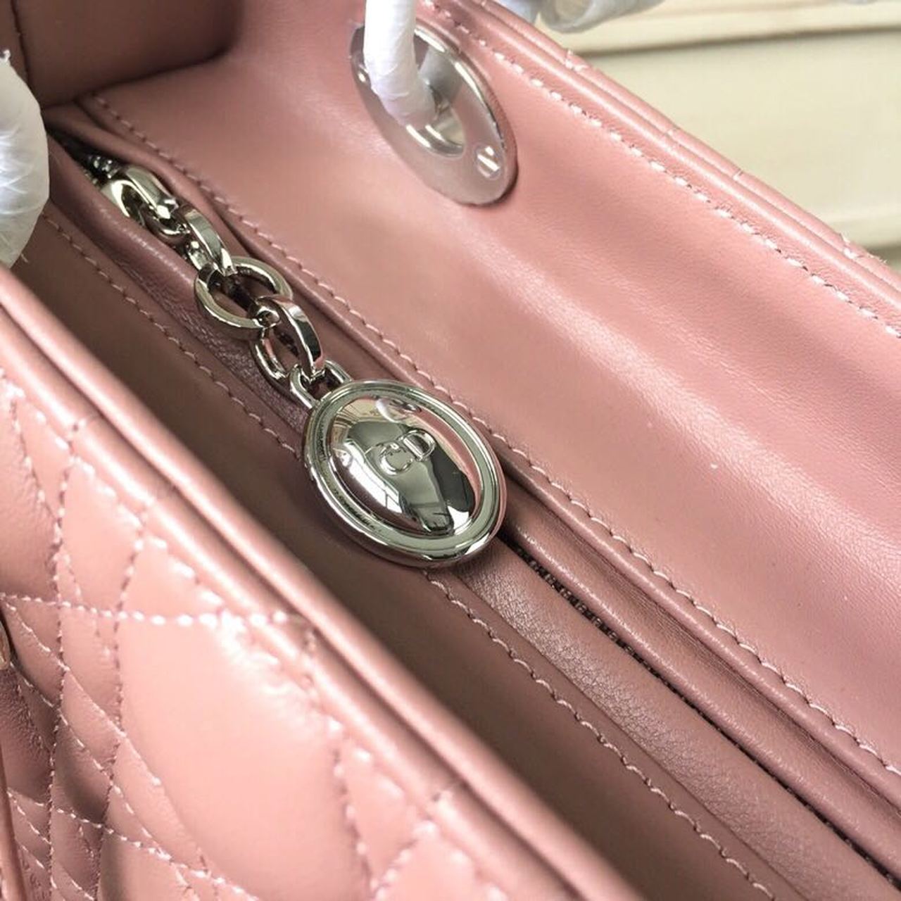 Top Quality MeTop Qualityum Lady Bag Dusty Pink Silver Hardware For Women 24cm/9.5in CD