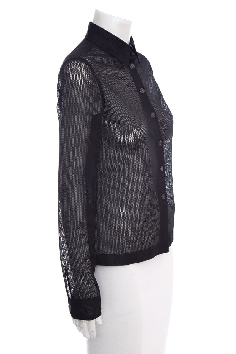 Chanel Black Button Up Net/Mesh Long Sleeve Blo  SZ 36