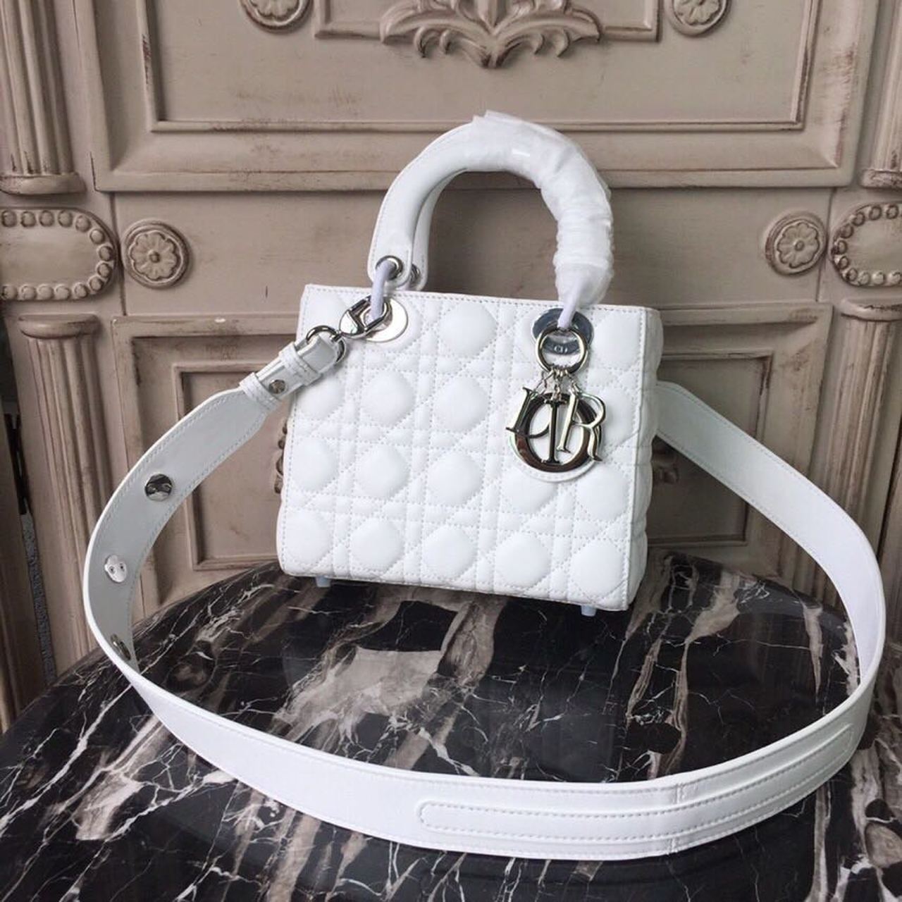 Top Quality Small Lady Bag White Silver Hardware For Women 20cm/8in CD M0538BCAL_M030