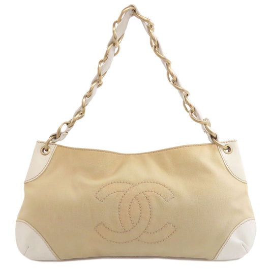 CHANEL Handbag canvas beige COCO Mark Gold Metal