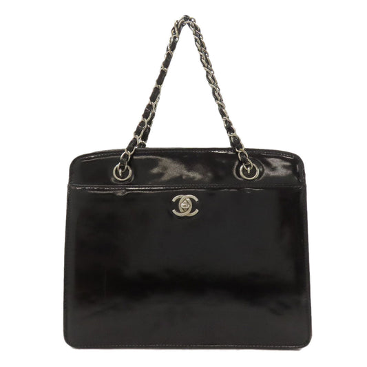 CHANEL Handbag enamel black Chain Bag COCO Mark SilverMetal