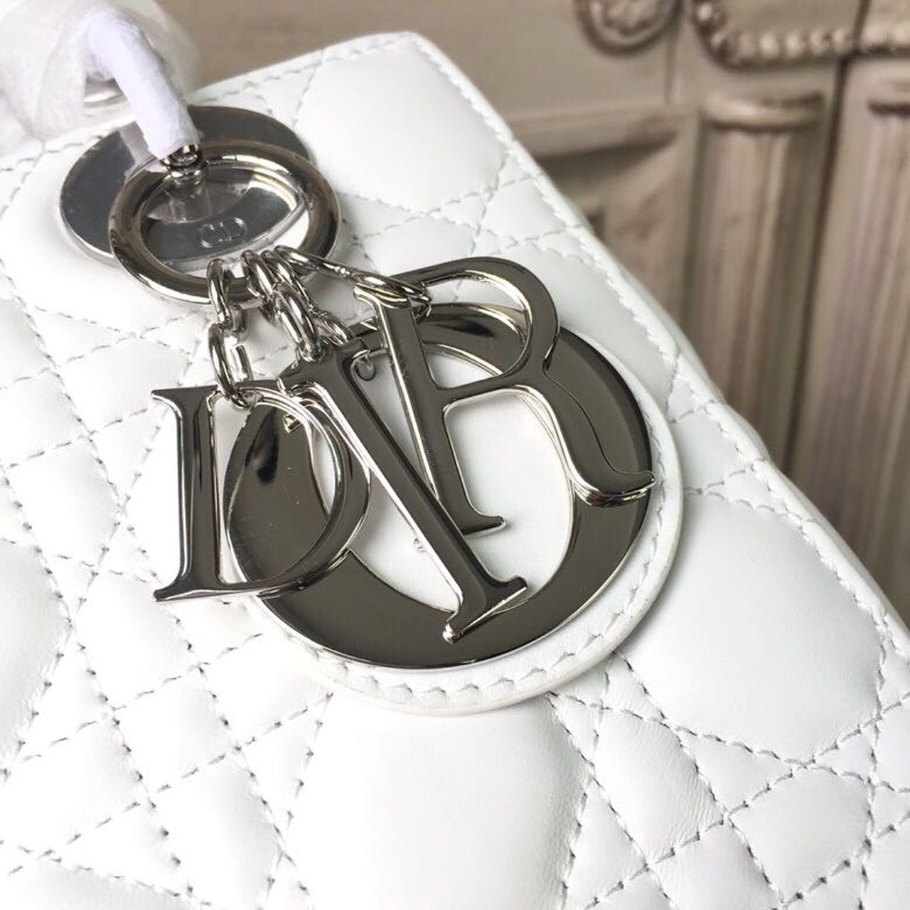 Top Quality Small Lady Bag White Silver Hardware For Women 20cm/8in CD M0538BCAL_M030