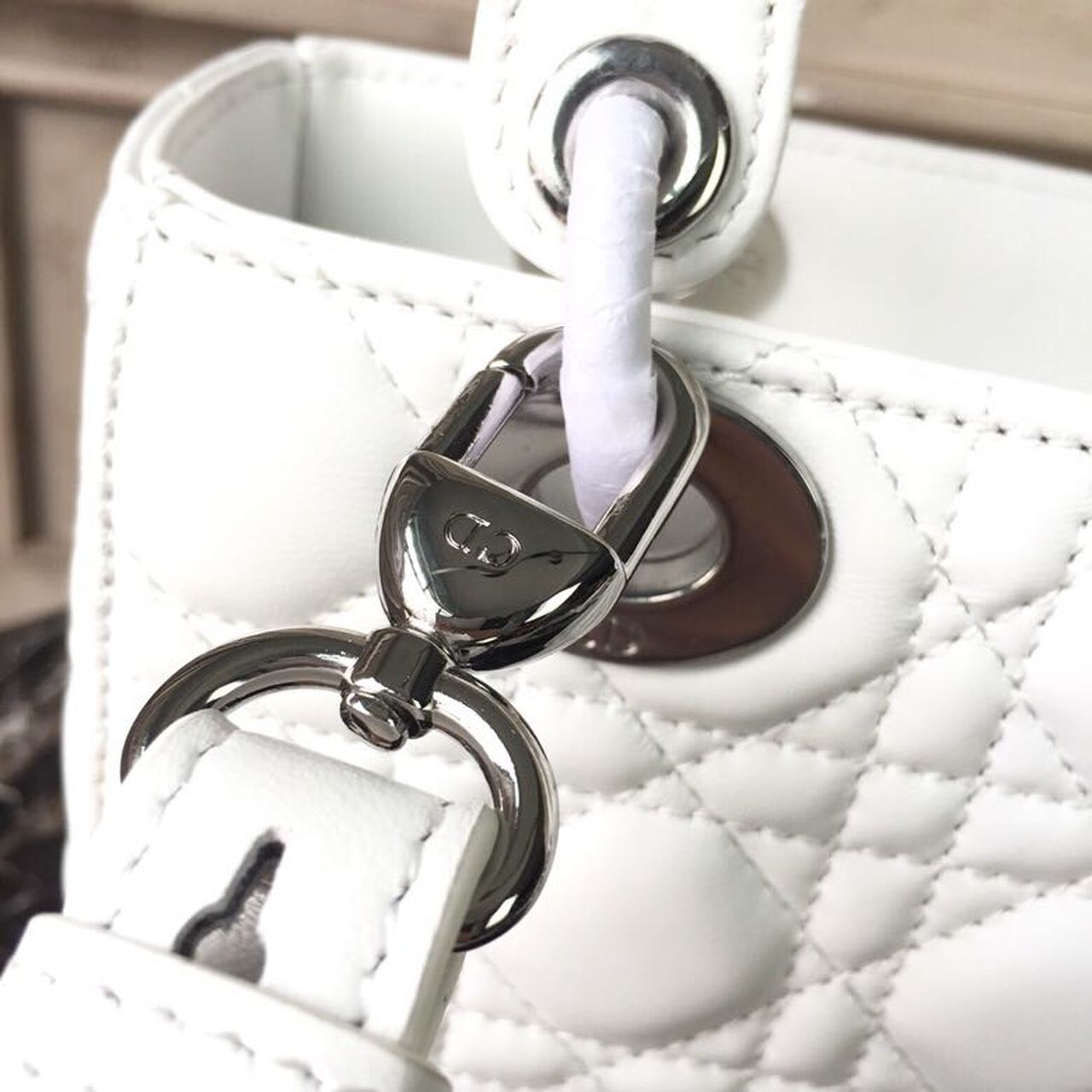 Top Quality Small Lady Bag White Silver Hardware For Women 20cm/8in CD M0538BCAL_M030