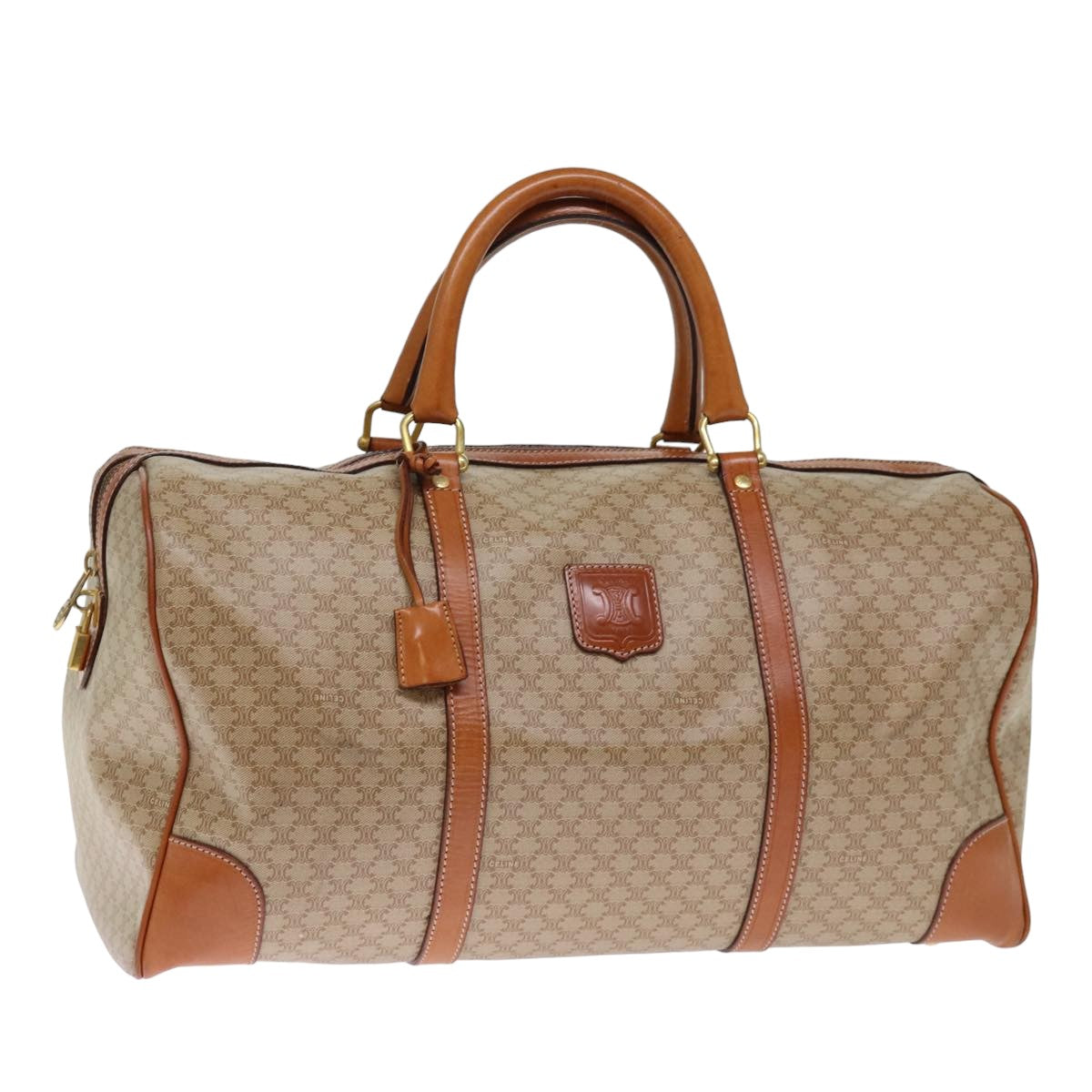 Luxury CELINE Macadam Canvas Boston Bag Beige  76023