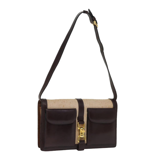 Luxury CELINE Shoulder Bag Canvas Leather Beige  76079