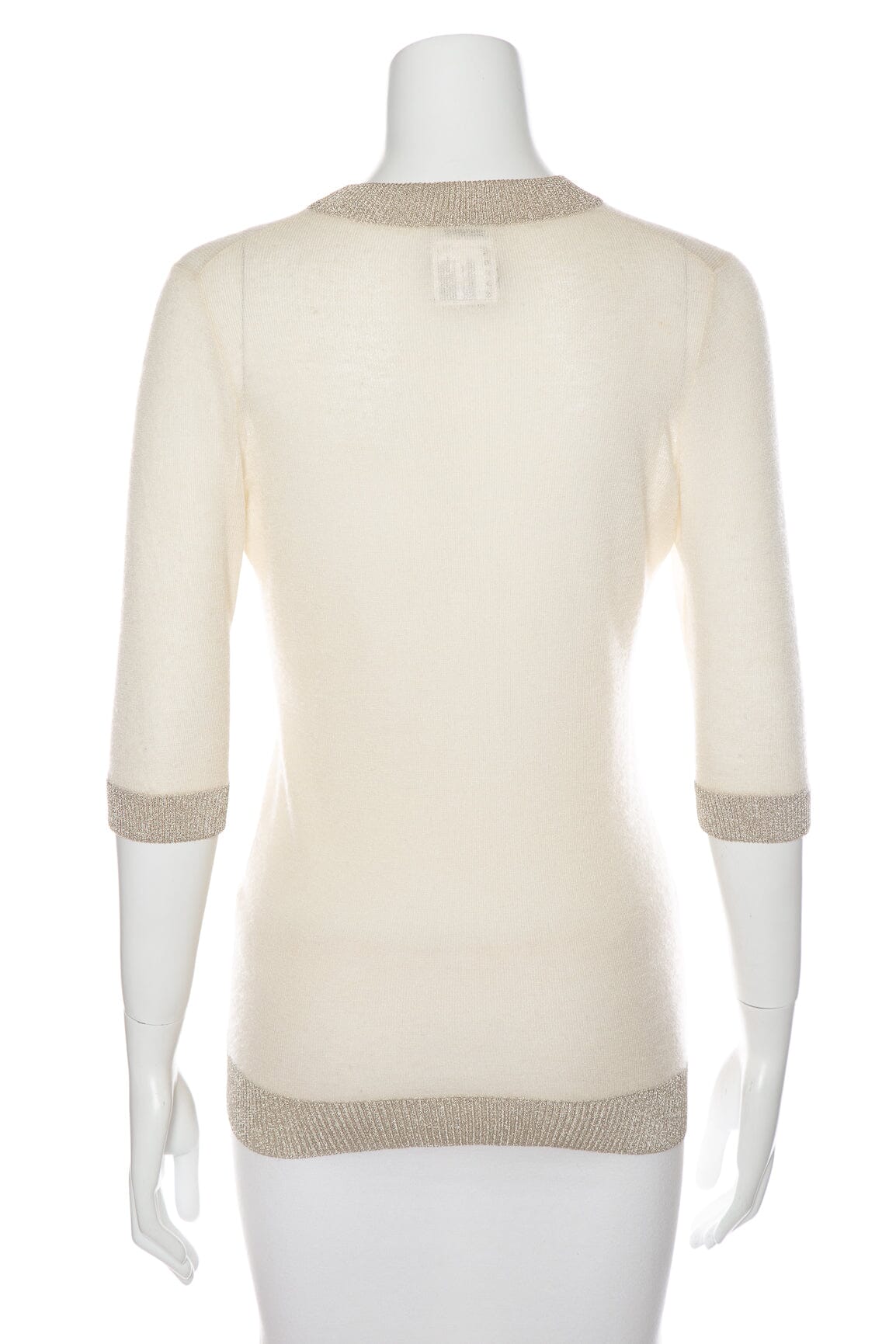 Chanel   Spring 1996 Cream Cashmere Silver Tone Trim Sweater SZ 38