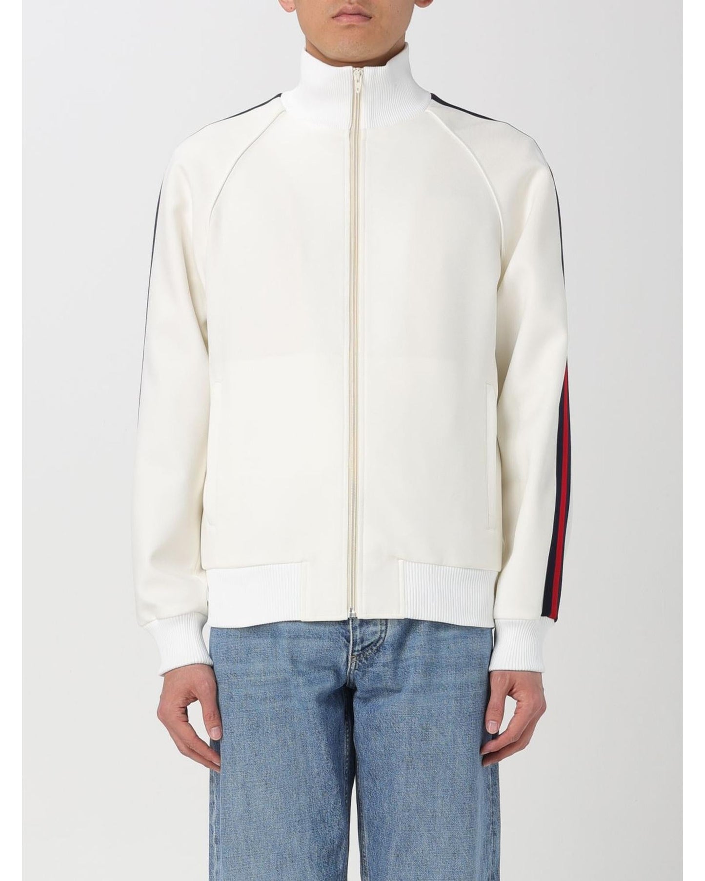 Gucci ZipUp Track Jacket with Side Stripes Men White Sweatshirts & Hoodies