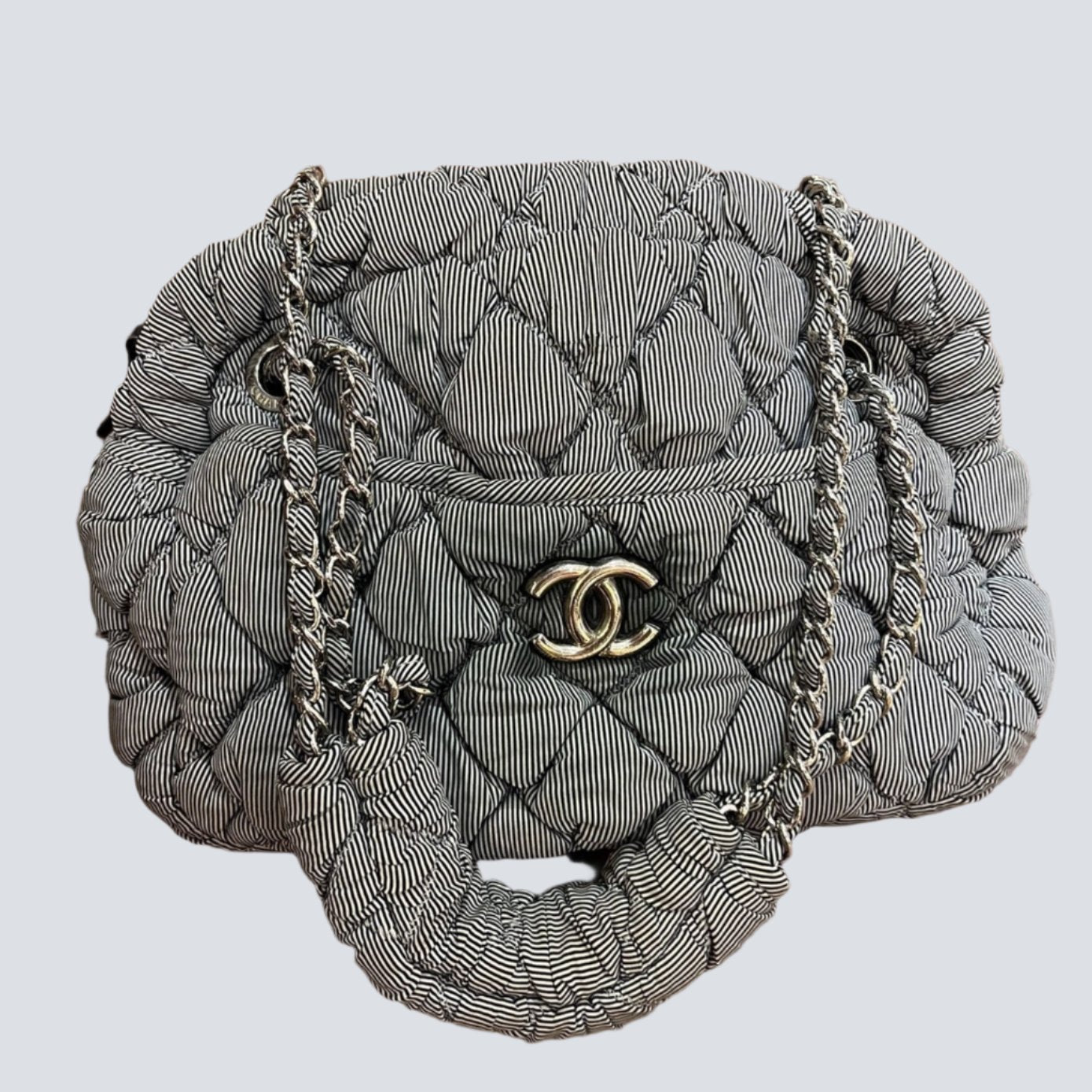 Chanel Nylon Bubble Striped Quilt Accordion Flap Bag Blue, 2009-2010