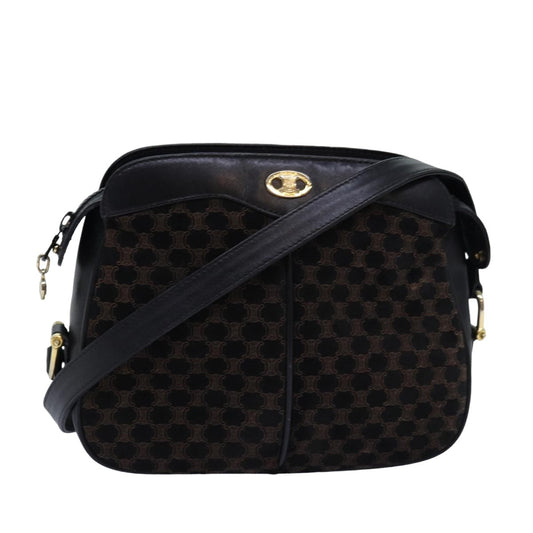Luxury CELINE Triomphe Canvas Shoulder Bag Suede Black  76792