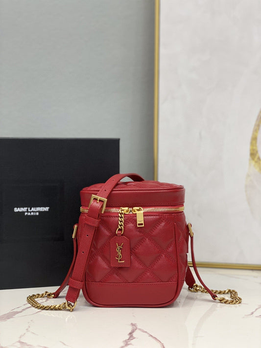 YSSL 80’s Vanity Bag In Carré-Quilted Grain De Poudre Red For Women 6in/16.5cm YSL 649779DME276805