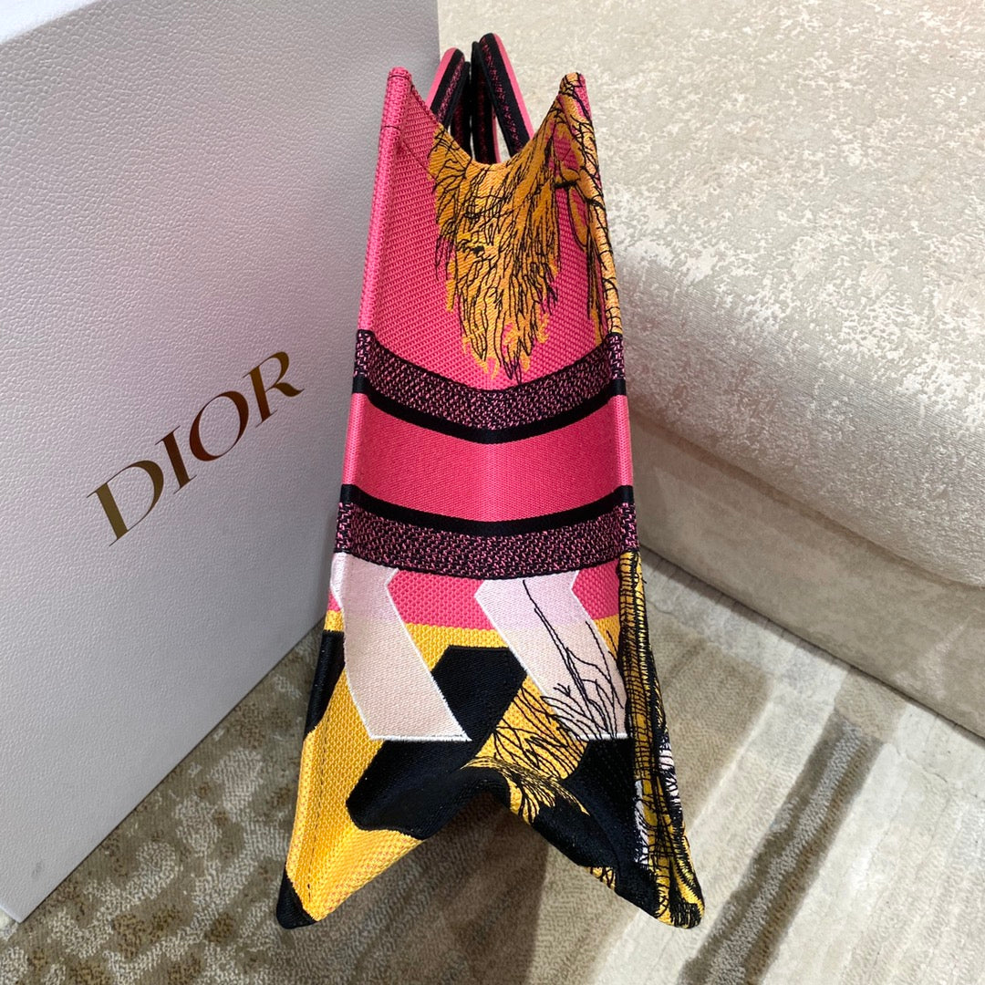 Top Quality Large Book Tote Multicolor Toile de Jouy Zoom Pop Embroidery, Fuchsia Pink, For Women Womens Handbags, 41cm CD M1286ZROH_M929