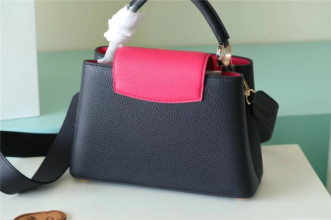 Top Quality Capucines BB Taurillon Black/ Rose Berlingot For Women, Womens Bags, Shoulder And Crossbody Bags 10.6in/27cm Top Quality