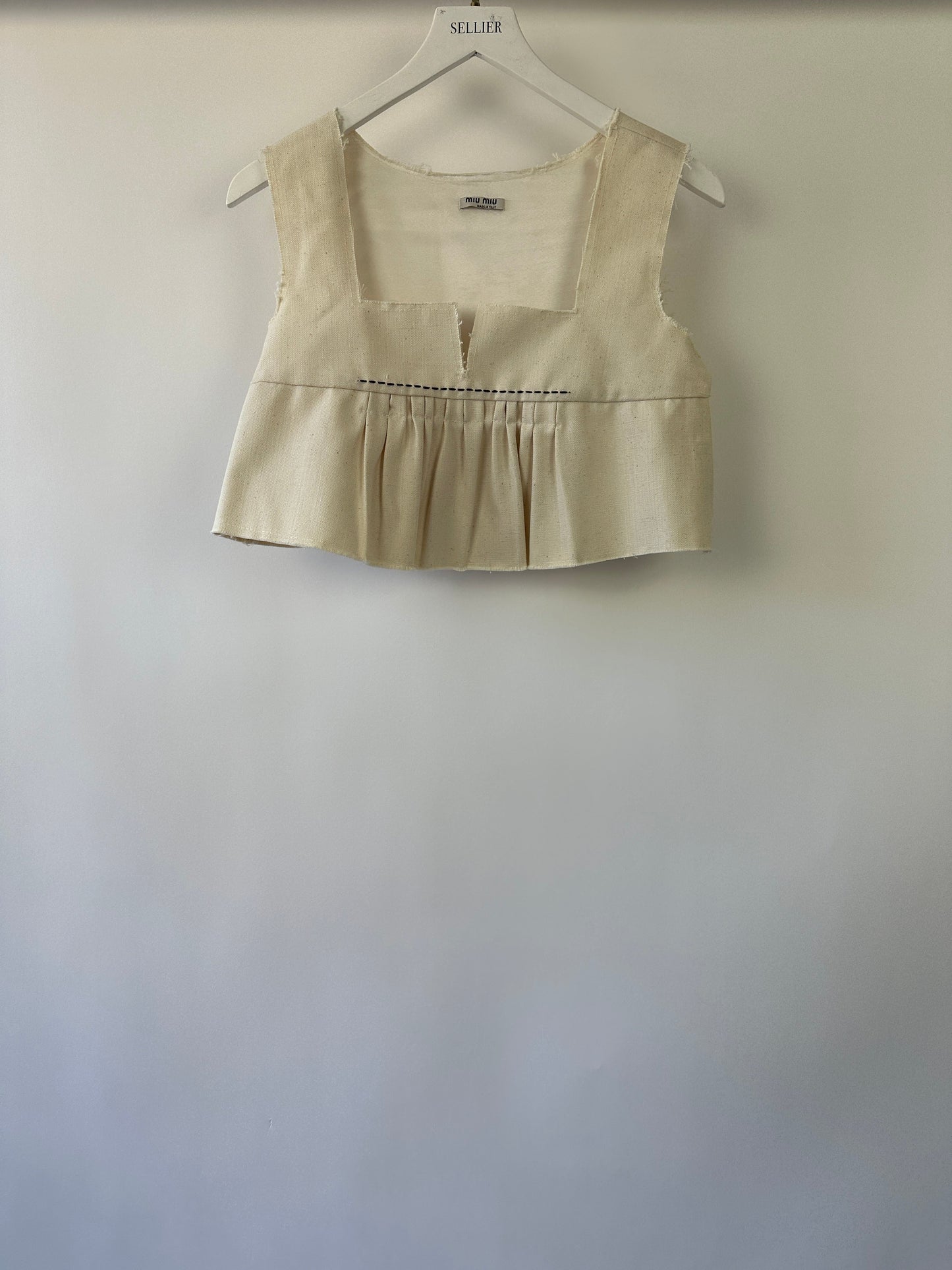 *HOT* Miu Miu Cream Cropped Frayed Cotton Peplum Top Size IT 36 (UK 4)