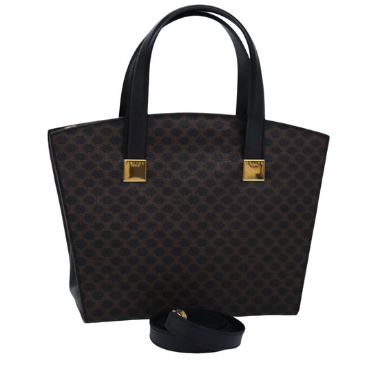 Luxury CELINE Macadam Canvas Hand Bag PVC 2way Black  77386