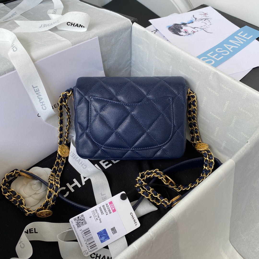 CHLMini Flap Bag With Top Handle Gold Hardware Navy Blue For Women, Women’s Handbags, Shoulder Bags 7.9in/20cm AS2431 B08846 NJ532