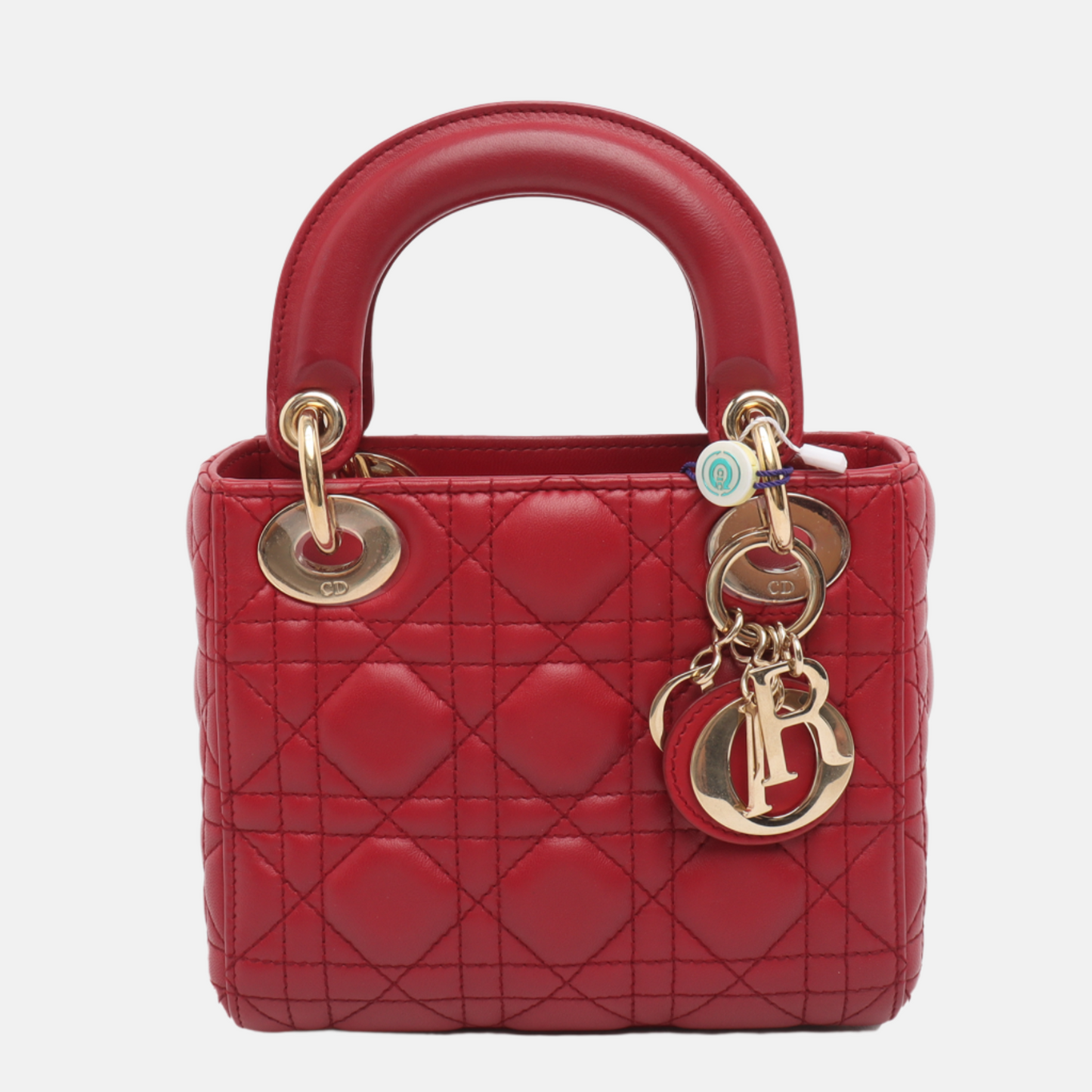 Lady Dior Mini Red Lambskin Leather Gold HW Chain Strap