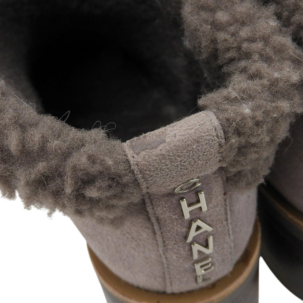 Chanel Suede Shearling Chunky Heel Boots