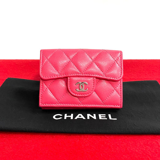 CHANEL Tri-fold wallet Matt caviar skin pink COCO Mark Matrasse Women