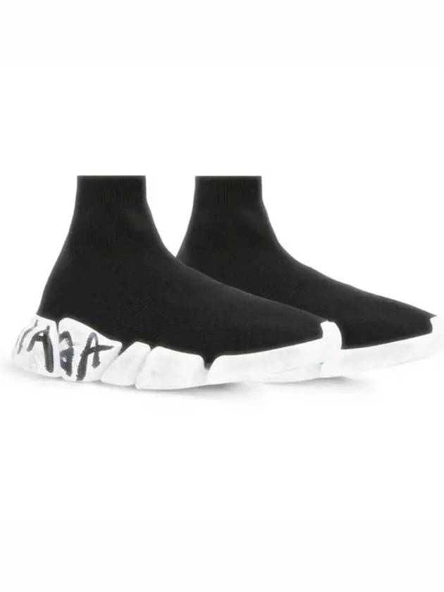 Luxury Balenciaga Trending 2025 Speed 2.0 Graffiti Knit High Top Sneakers Black